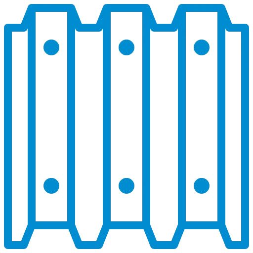 Blue icon of a corrugated metal sheet with screw holes.