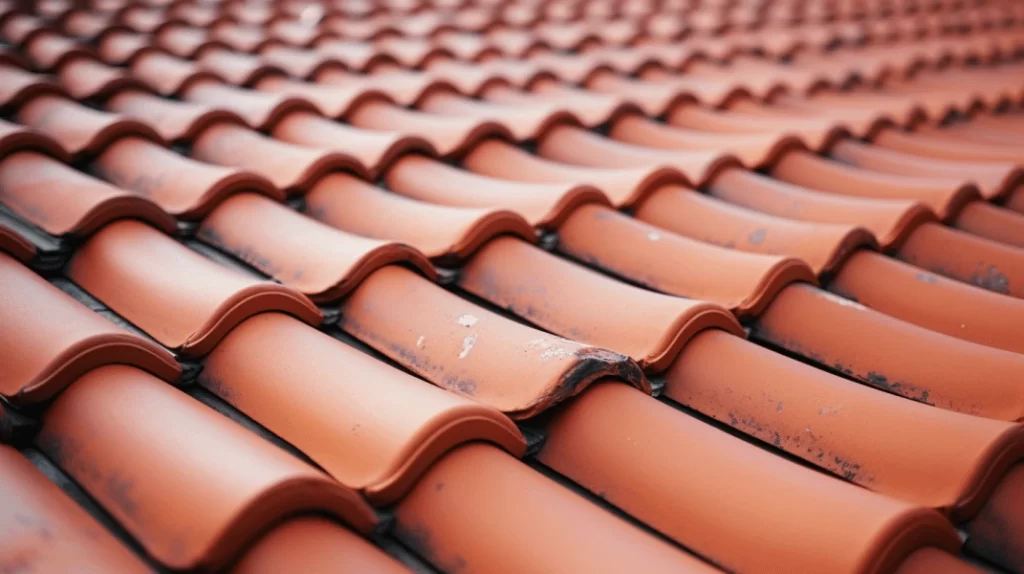 Close-up of terracotta clay roof tiles